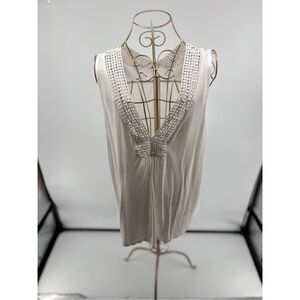 LASCANA White Sleeveless Top Crochet Detail Women’s SIZE 12/14